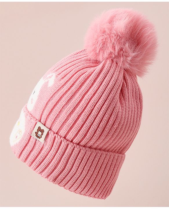 Babyhug Woollen Cap With Bunny Design - Red