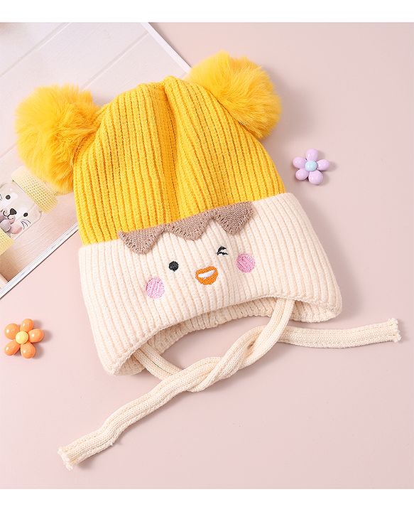 Babyhug Woollen Design Cap With Knot - Yellow