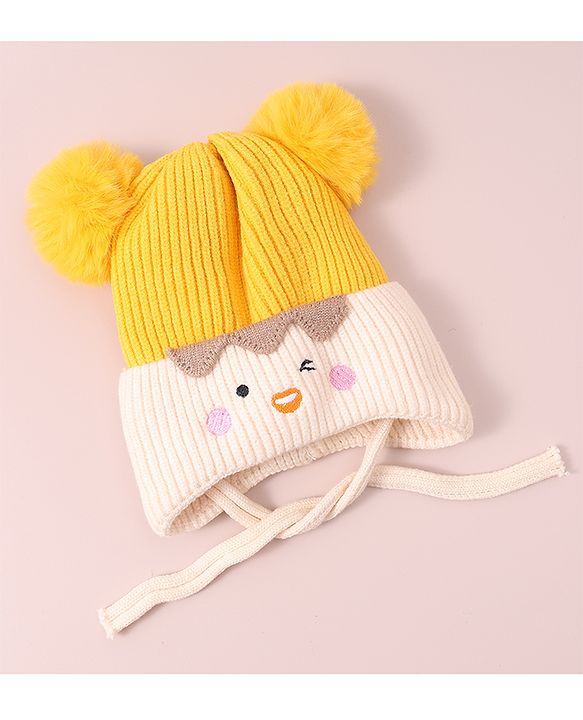 Babyhug Woollen Design Cap With Knot - Yellow