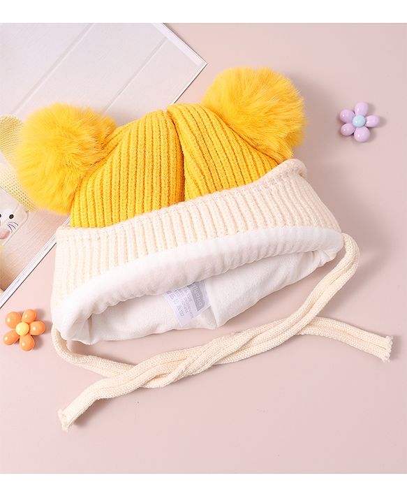 Babyhug Woollen Design Cap With Knot - Yellow