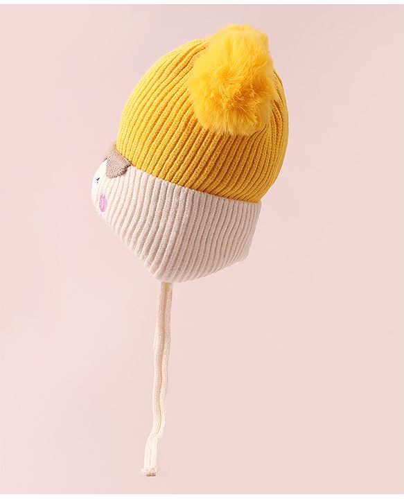 Babyhug Woollen Design Cap With Knot - Yellow