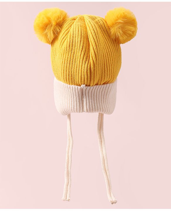 Babyhug Woollen Design Cap With Knot - Yellow