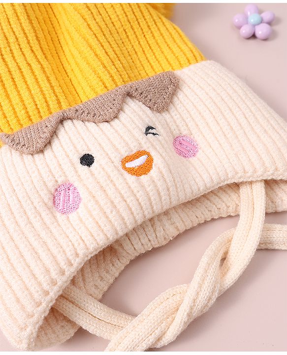 Babyhug Woollen Design Cap With Knot - Yellow