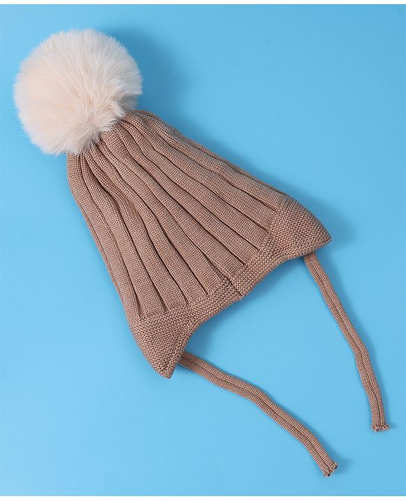 Babyhug Woollen Cap With Knot Bear Applique - Brown