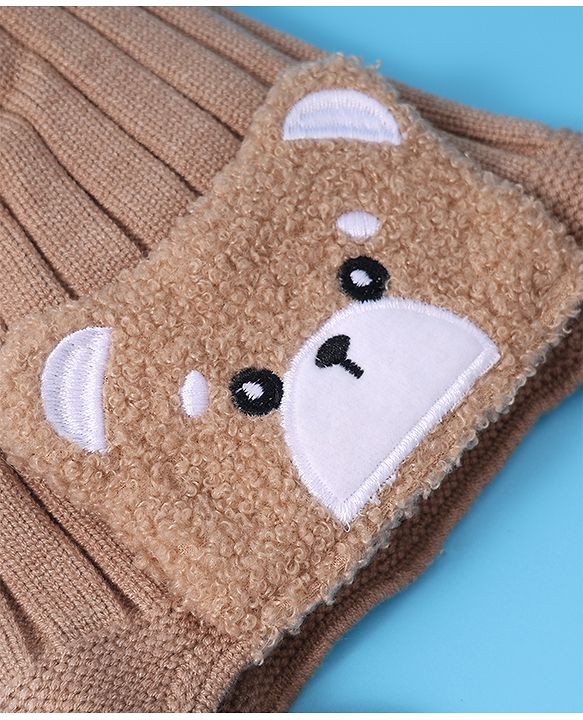 Babyhug Woollen Cap With Knot Bear Applique - Brown
