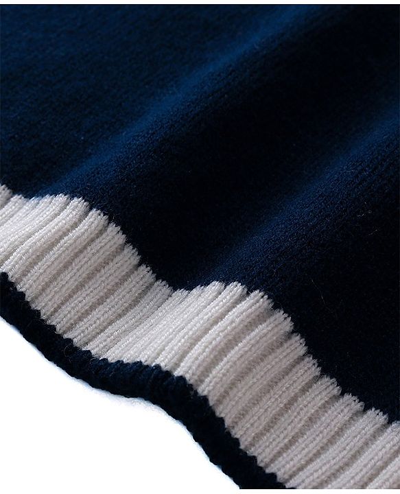 Babyhug Knitted Full Sleeves Sweater Set with Stripes & Text Design - Navy