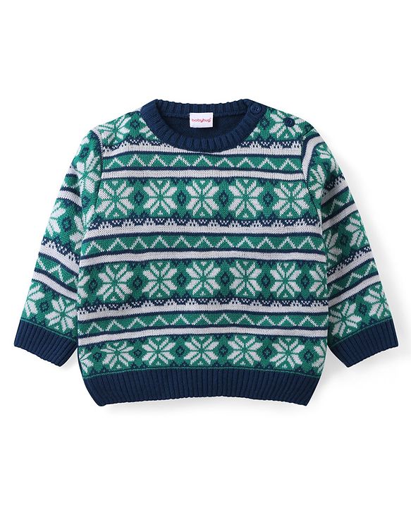 Babyhug Knitted Full Sleeves Sweater Set with  Intarsia Design - Navy Blue