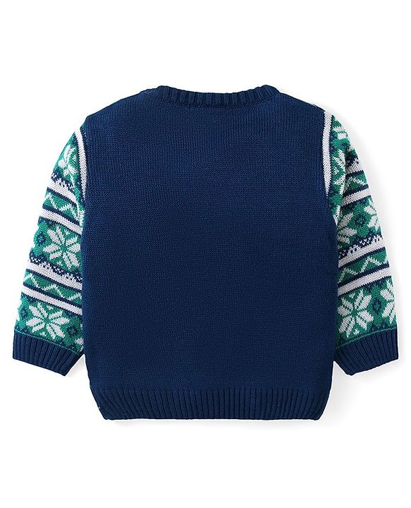 Babyhug Knitted Full Sleeves Sweater Set with  Intarsia Design - Navy Blue