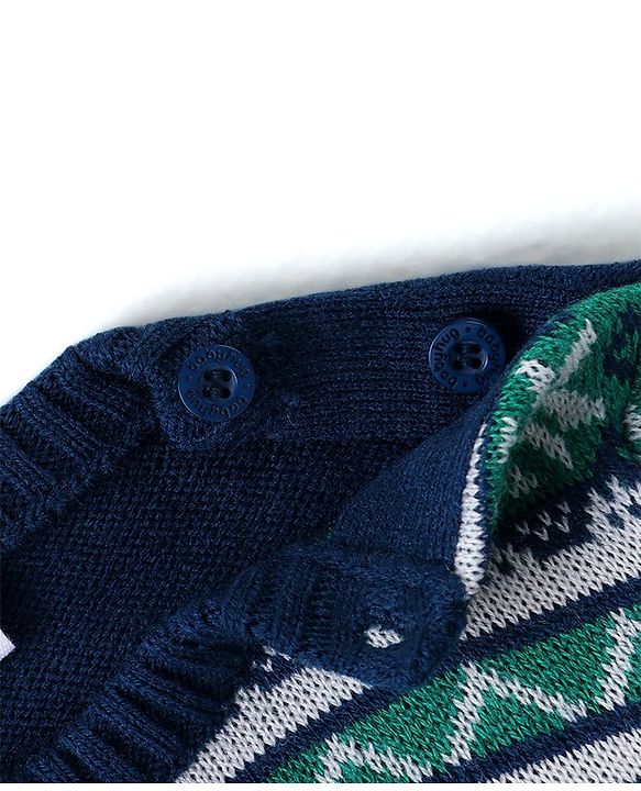 Babyhug Knitted Full Sleeves Sweater Set with  Intarsia Design - Navy Blue