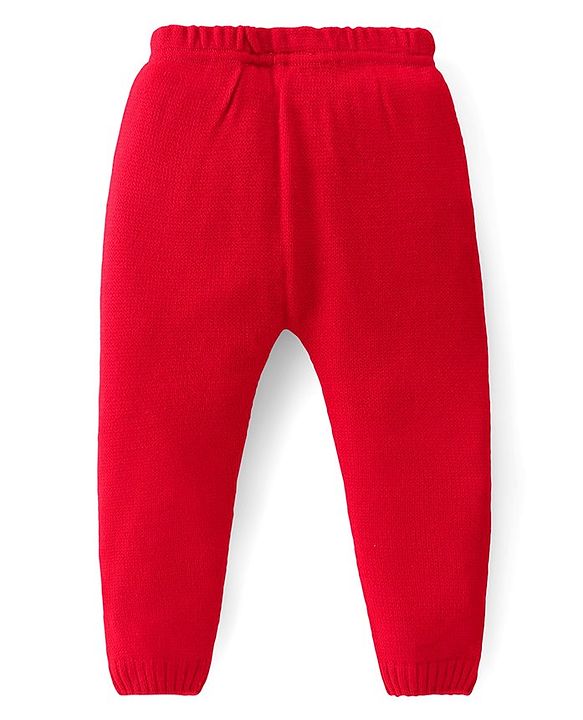 Babyhug Knitted Full Sleeves Sweater Set with Teddy Design - Navy & Red