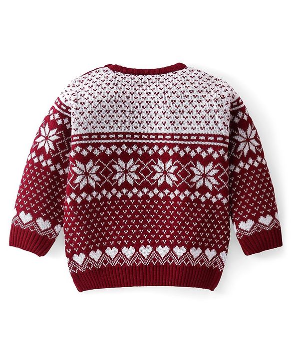 Babyhug Knitted Full Sleeves Sweater Set with Floral Design - Maroon