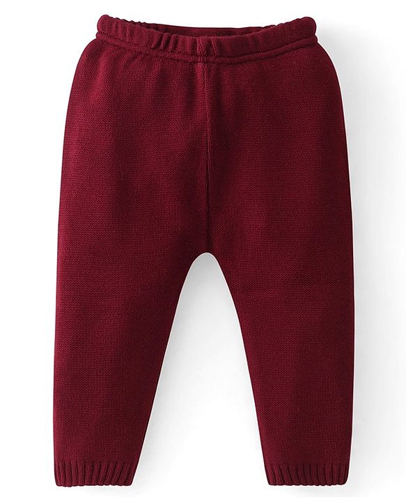 Babyhug Knitted Full Sleeves Sweater Set with Floral Design - Maroon