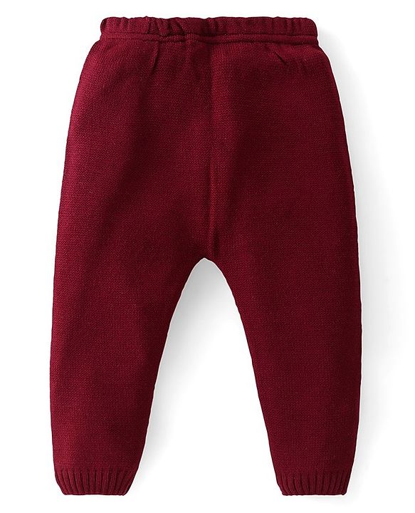 Babyhug Knitted Full Sleeves Sweater Set with Floral Design - Maroon