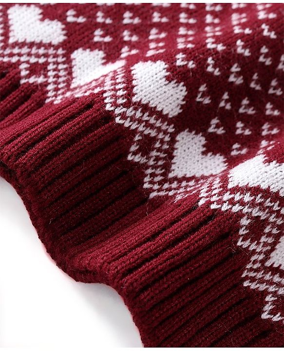 Babyhug Knitted Full Sleeves Sweater Set with Floral Design - Maroon