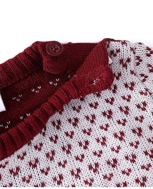 Babyhug Knitted Full Sleeves Sweater Set with Floral Design - Maroon