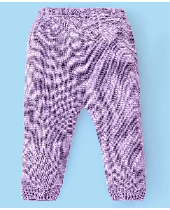 Babyhug Knit Full Sleeves Sweater Set with Butterfly Design -Lavender