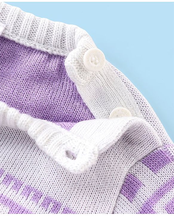 Babyhug Knit Full Sleeves Sweater Set with Butterfly Design -Lavender