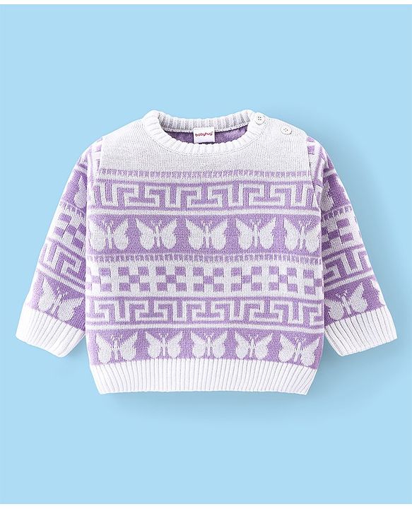 Babyhug Knit Full Sleeves Sweater Set with Butterfly Design -Lavender