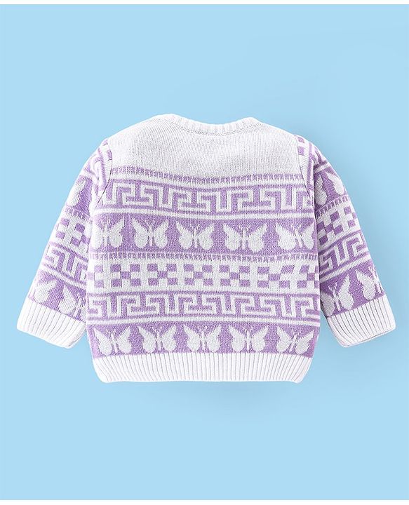 Babyhug Knit Full Sleeves Sweater Set with Butterfly Design -Lavender