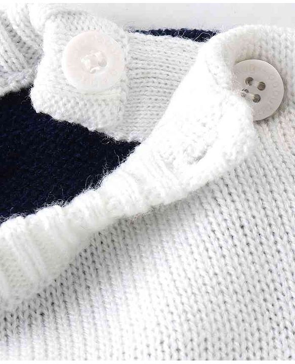 Babyhug Knit Full Sleeves Sweater Set With Stripes & Nautical Theme Design - Navy Blue & White