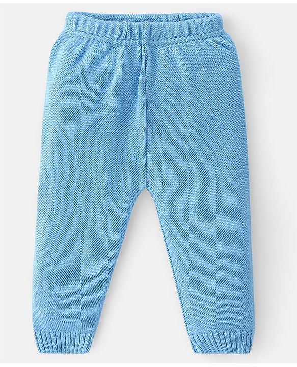 Babyhug Knit Full Sleeves Sweater Set With Butterfly Design - Sky Blue