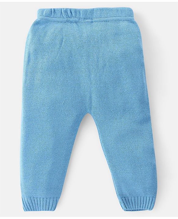 Babyhug Knit Full Sleeves Sweater Set With Butterfly Design - Sky Blue