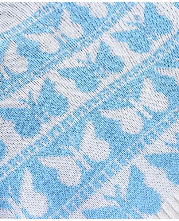 Babyhug Knit Full Sleeves Sweater Set With Butterfly Design - Sky Blue