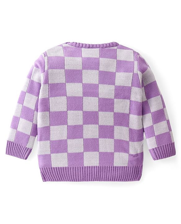 Babyhug Knitted Full Sleeves Sweater Set with Checkered Design - Purple