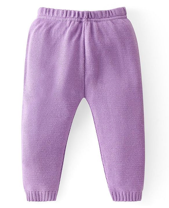 Babyhug Knitted Full Sleeves Sweater Set with Checkered Design - Purple