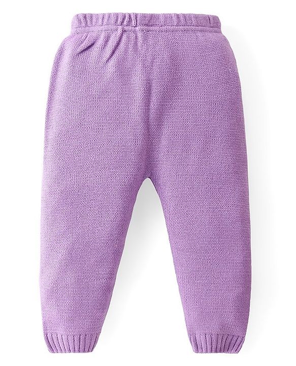 Babyhug Knitted Full Sleeves Sweater Set with Checkered Design - Purple