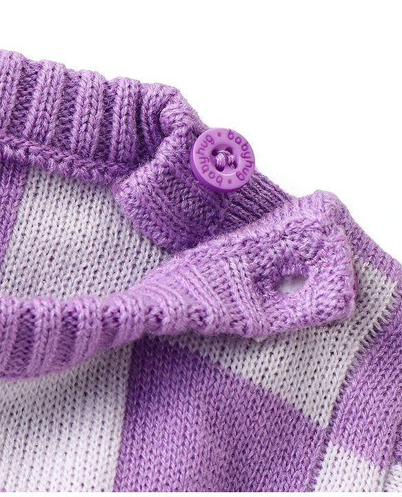 Babyhug Knitted Full Sleeves Sweater Set with Checkered Design - Purple
