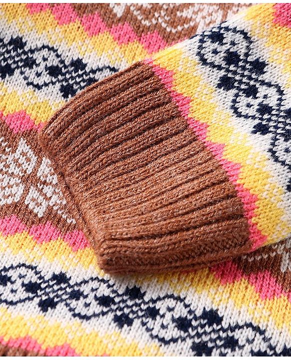Babyhug Knitted Full Sleeves Sweater Set with Intarsia Design - Multicolour