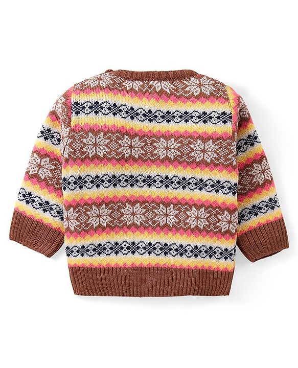 Babyhug Knitted Full Sleeves Sweater Set with Intarsia Design - Multicolour