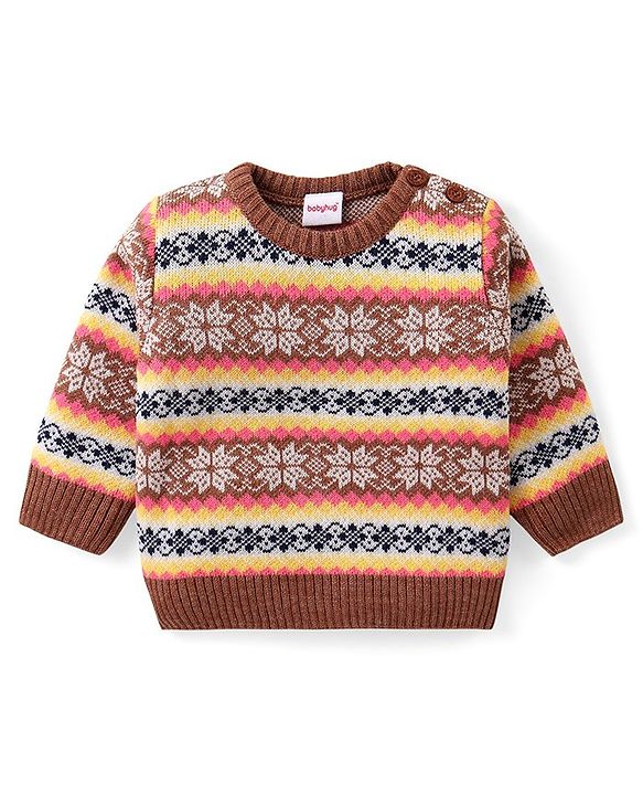 Babyhug Knitted Full Sleeves Sweater Set with Intarsia Design - Multicolour