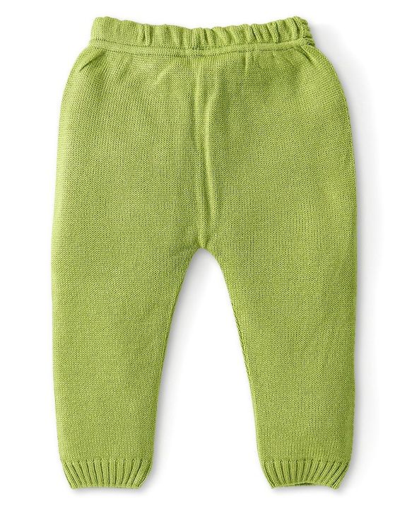 Babyhug Knitted Full Sleeves Striped Hooded Front Open Sweater Set - Sky Blue & Lime