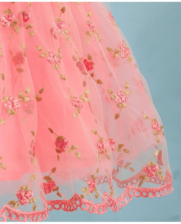 Babyhug Sleeveless Embroidered Party Frock with Floral Applique - Pink