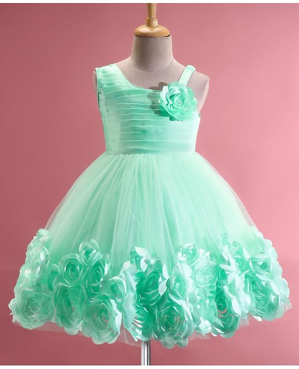 Babyhug Sleeveless  Rosette Applique Fit & Flared Party Frock - Mint