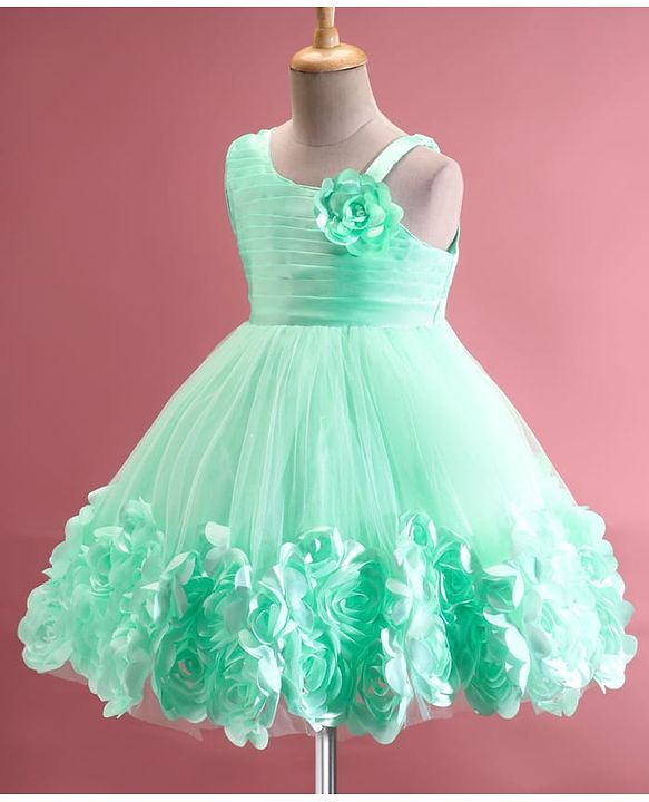 Babyhug Sleeveless  Rosette Applique Fit & Flared Party Frock - Mint