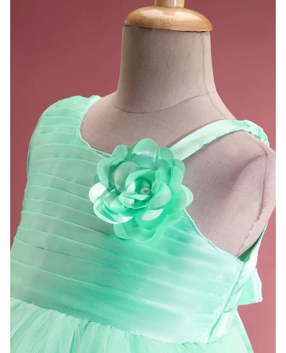 Babyhug Sleeveless  Rosette Applique Fit & Flared Party Frock - Mint