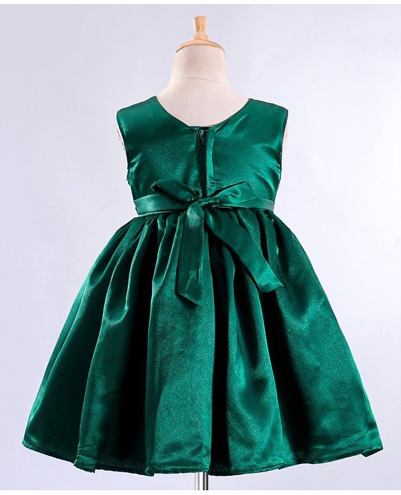 Babyhug Woven Sleeveless Fit and Flare Party Frock with Sequin Bow Detailing - Bottle Green