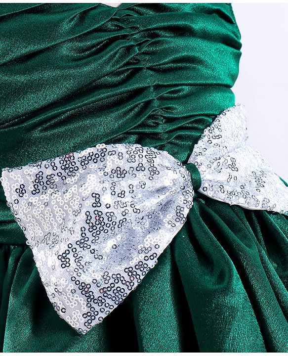 Babyhug Woven Sleeveless Fit and Flare Party Frock with Sequin Bow Detailing - Bottle Green