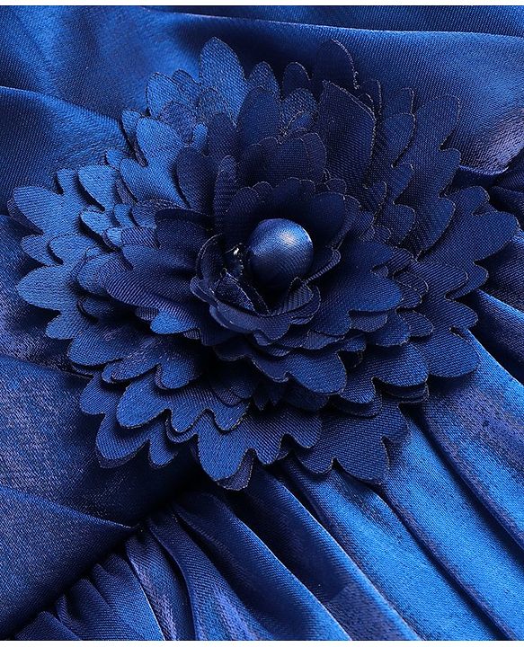 Babyhug Woven Half Puffed Sleeves Fit & Flared Pleated Party Frock with  Floral Applique - Navy Blue