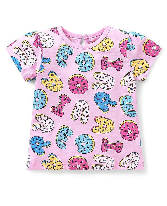 Babyhug SIngle Jersey Knit Half Sleeves Alphabet Printed Night Suit - Pink