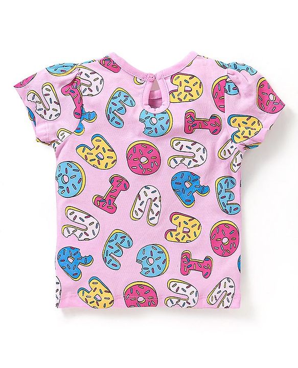 Babyhug SIngle Jersey Knit Half Sleeves Alphabet Printed Night Suit - Pink