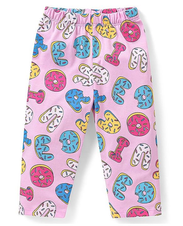Babyhug SIngle Jersey Knit Half Sleeves Alphabet Printed Night Suit - Pink