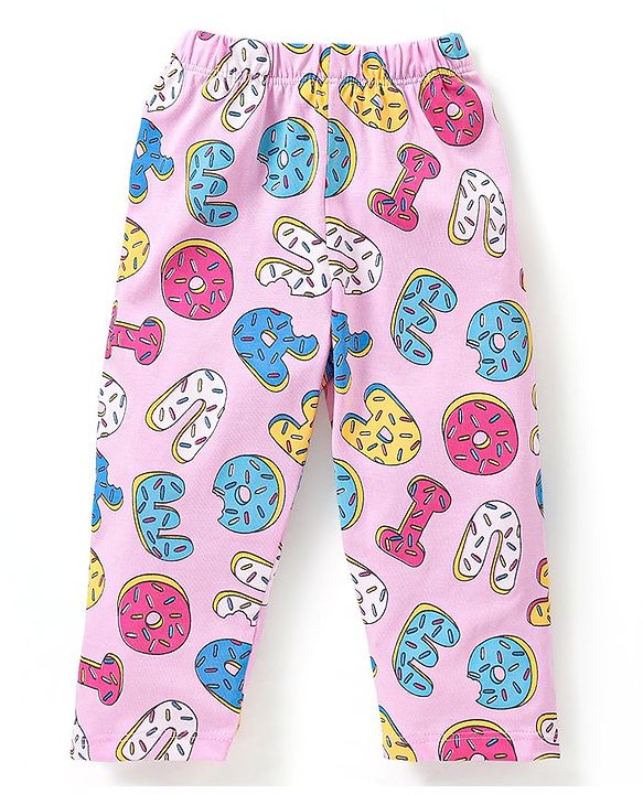 Babyhug SIngle Jersey Knit Half Sleeves Alphabet Printed Night Suit - Pink