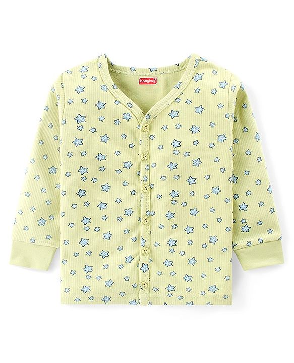 Babyhug Front Open Full Sleeve Vest and Legging Thermal Wear Star Printed Combo Set -Lime Green