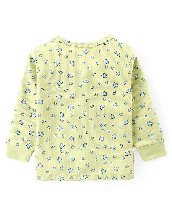 Babyhug Front Open Full Sleeve Vest and Legging Thermal Wear Star Printed Combo Set -Lime Green