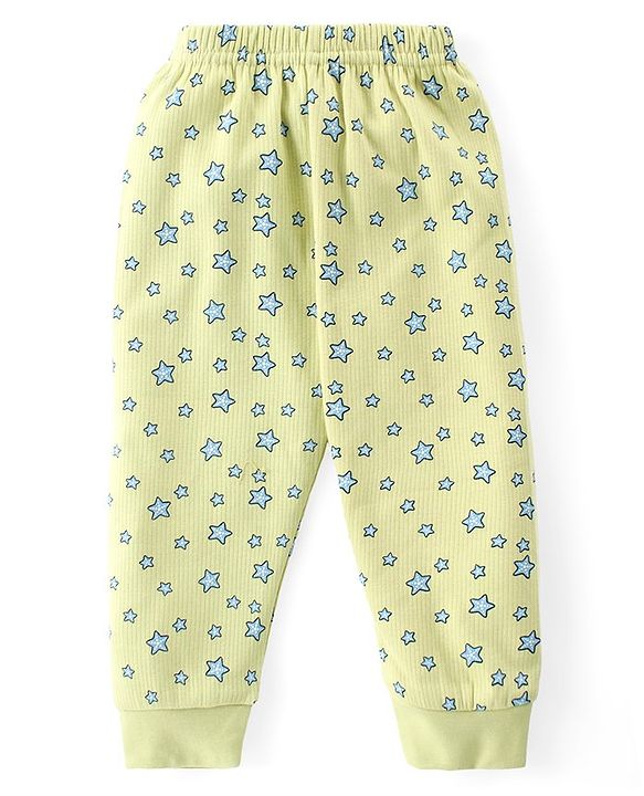 Babyhug Front Open Full Sleeve Vest and Legging Thermal Wear Star Printed Combo Set -Lime Green