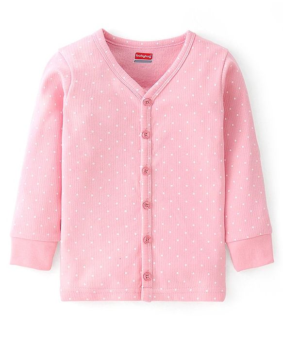 Babyhug Full Sleeves Thermal Vest and Pant Set Polka Dot Print - Pink